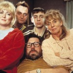 The Royle family pose on their famous sofa
